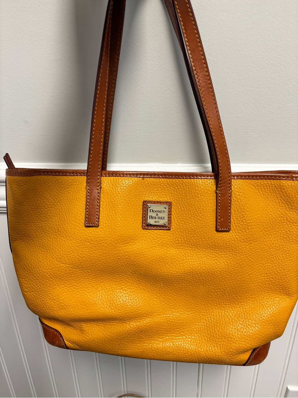Dooney & Bourke Yellow Leather Tote with Brown Trim